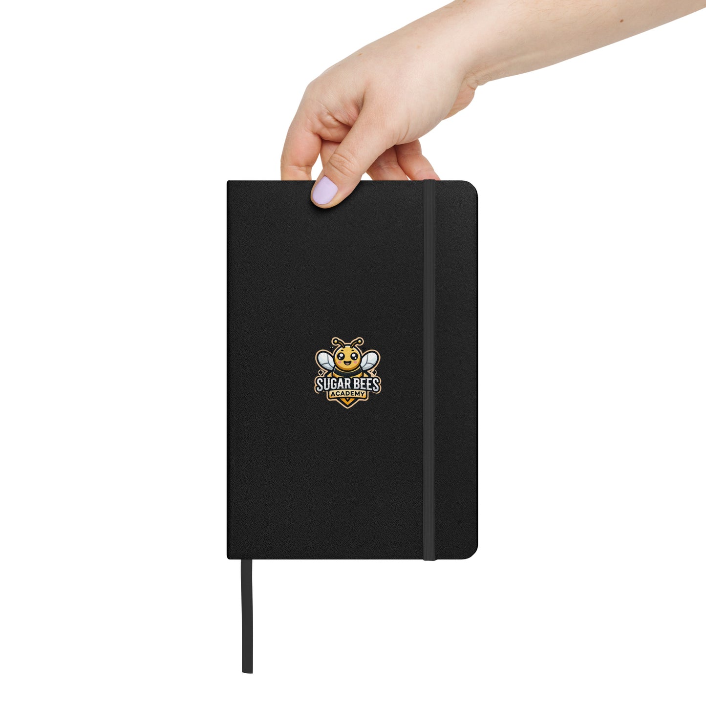 SBA hardcover notebook in black with elastic closure and ribbon marker
